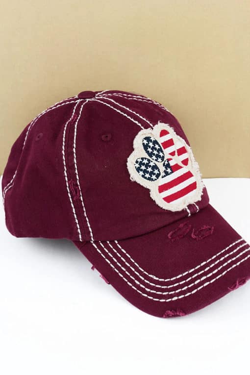 Distressed Maroon Patriotic Paw Print Adjustable Hat - Image 2