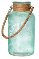 Green Sea Glass Bottle With Twine 7.8"