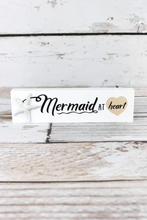 Mermaid At Heart 2" X 7.25" Wood Block Sign