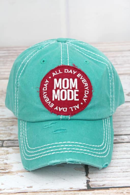 Distressed Turquoise Mom Mode Adjustable Hat