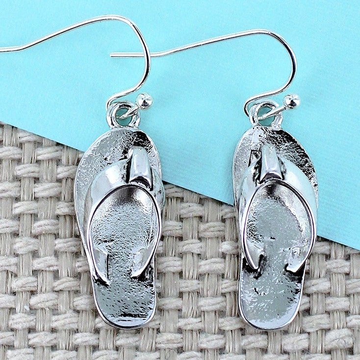 Silvertone Flip Flop Earrings - Anchor Bay Life