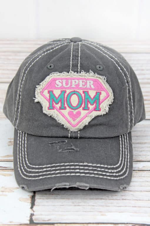 Distressed Black Super Mom Adjustable Hat