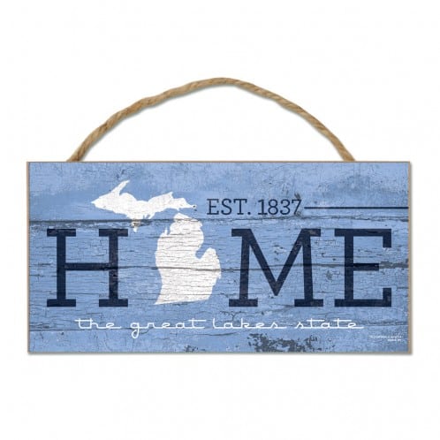 Michigan Home Great Lakes State 5"x10" Wood Sign With Rope