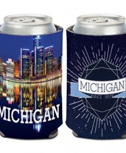 Michigan Skyline Blue Can Koozie Holder