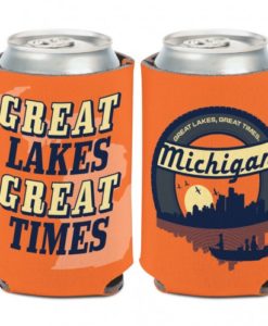 Michigan Great Lakes Great Times Orange Can Koozie Holder