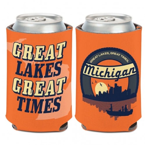 Michigan Great Lakes Great Times Orange Can Koozie Holder