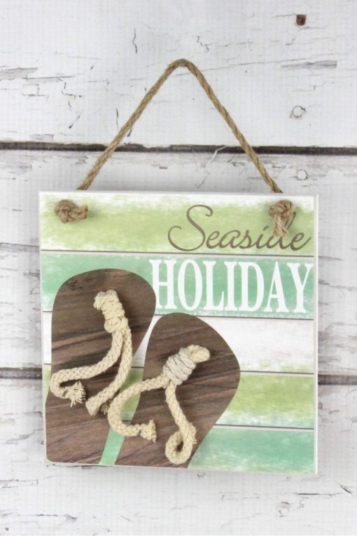 Seaside Holiday Flip Flop Nautical Christmas 6" x 6" Wood Wall Sign