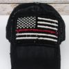 Distressed Black Thin Red Line Flag Adjustable Hat