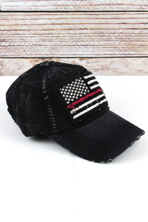 Distressed Black Thin Red Line Flag Adjustable Hat - Image 2