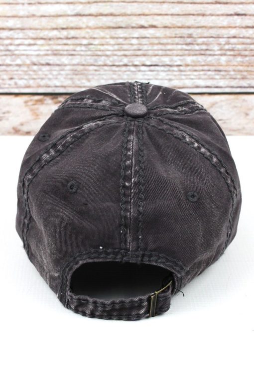 Distressed Dark Gray Thin Blue Line Flag Adjustable Hat - Image 3