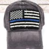 Distressed Dark Gray Thin Blue Line Flag Adjustable Hat