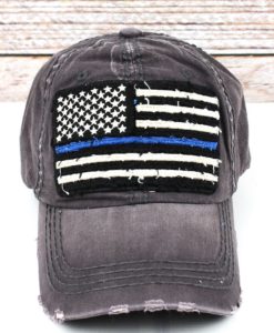 Distressed Dark Gray Thin Blue Line Flag Adjustable Hat