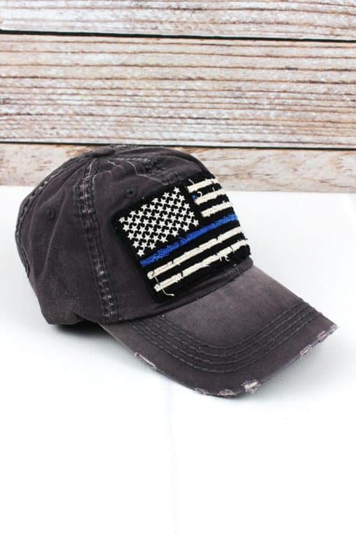Distressed Dark Gray Thin Blue Line Flag Adjustable Hat - Image 2