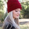 Snow Day Fleece Lined Knit Burgundy Pom Pom Beanie Hat