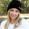 December Days Plush Lined Knit Black Pom Pom Beanie Hat