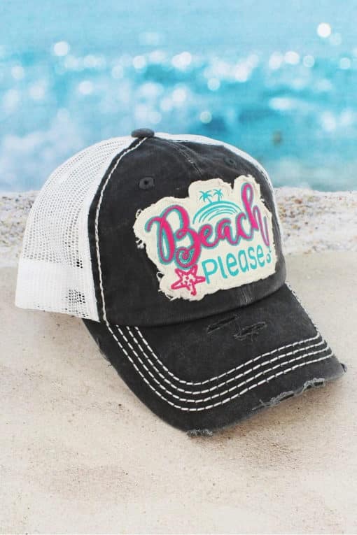 Distressed Dark Gray Beach Please Adjustable Mesh Hat - Image 2
