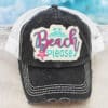 Distressed Dark Gray Beach Please Adjustable Mesh Hat