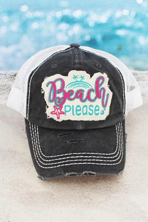 Distressed Dark Gray Beach Please Adjustable Mesh Hat