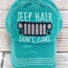 Distressed Turquoise Jeep Hair Don't Care Glitter Adjustable Hat