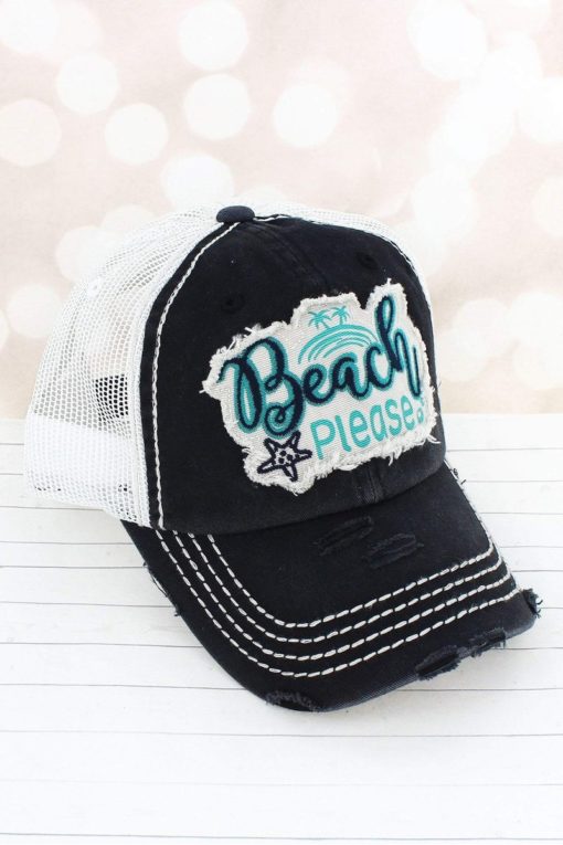 Distressed Black Beach Please Adjustable Mesh Hat - Image 2
