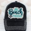 Distressed Black Beach Please Adjustable Mesh Hat