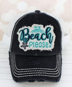 Distressed Black Beach Please Adjustable Mesh Hat