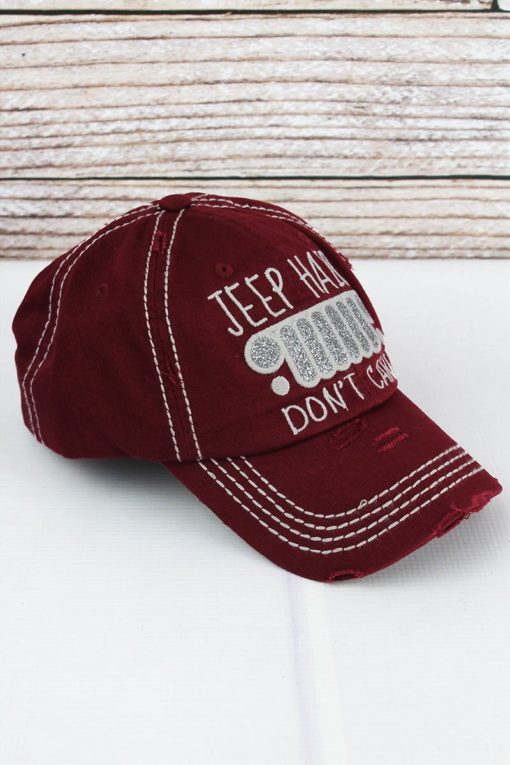 Distressed Burgundy Jeep Hair Don't Care Glitter Adjustable Hat - Image 2