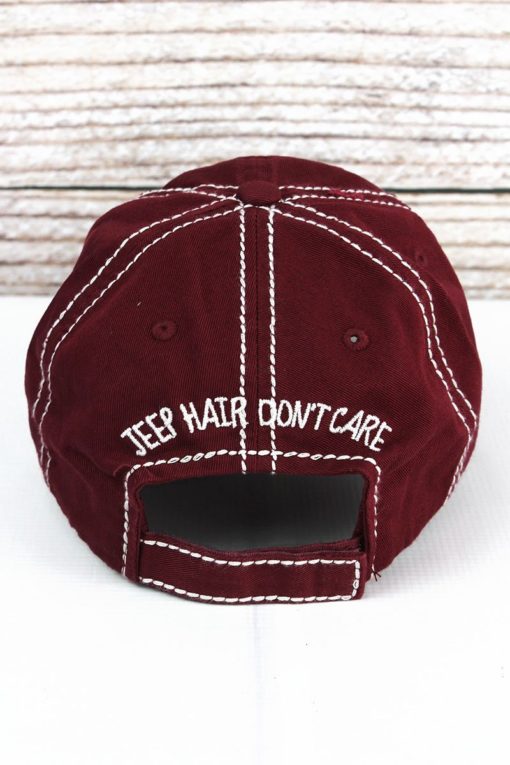 Distressed Burgundy Jeep Hair Don't Care Glitter Adjustable Hat - Image 3