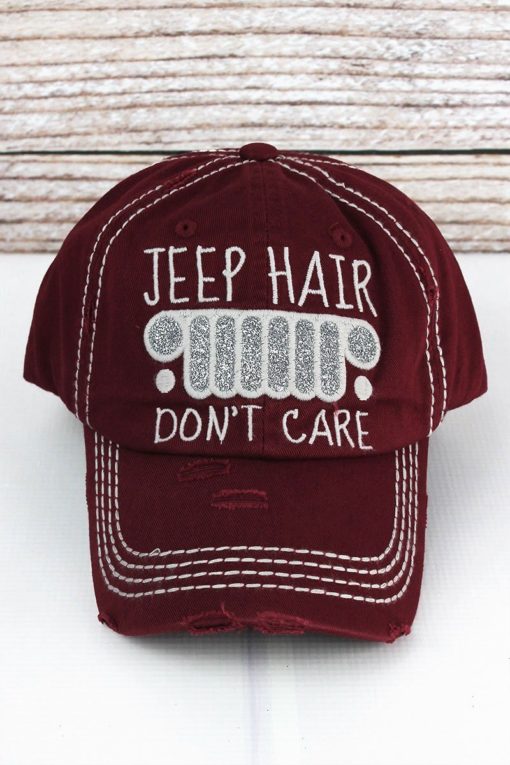 Distressed Burgundy Jeep Hair Don't Care Glitter Adjustable Hat