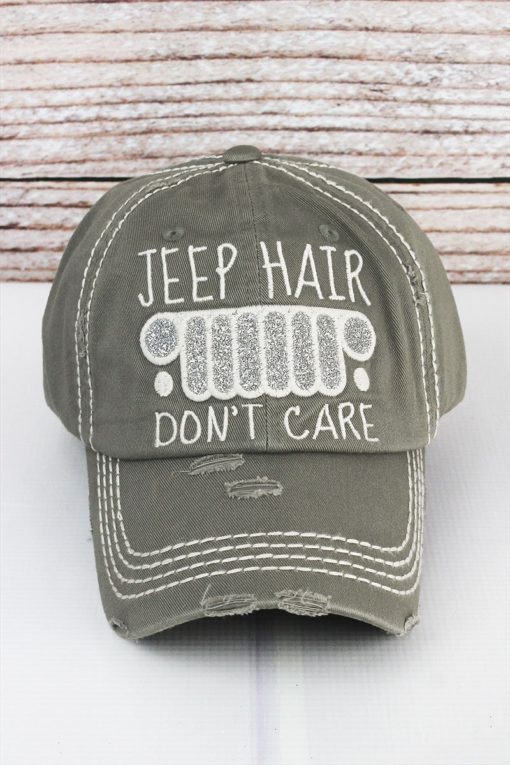 Distressed Steel Gray Jeep Hair Don't Care Glitter Adjustable Hat