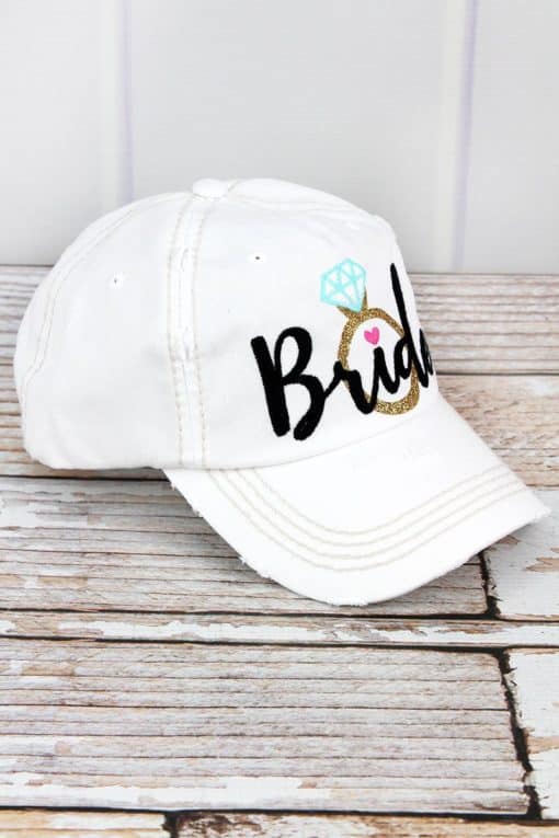 Distressed White Bride With Gold Glitter Diamond Ring Adjustable Hat - Image 2