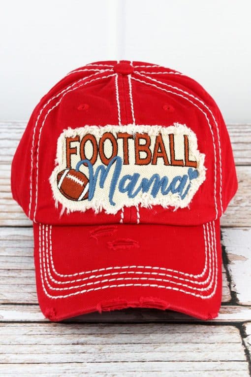 Distressed Red Football Mama Adjustable Hat