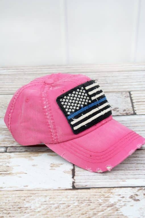 Distressed Hot Pink Thin Blue Line Flag Adjustable Hat - Image 2