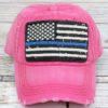 Distressed Hot Pink Thin Blue Line Flag Adjustable Hat