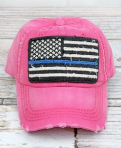 Distressed Hot Pink Thin Blue Line Flag Adjustable Hat