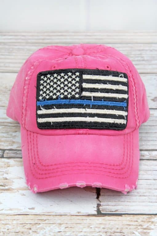 Distressed Hot Pink Thin Blue Line Flag Adjustable Hat