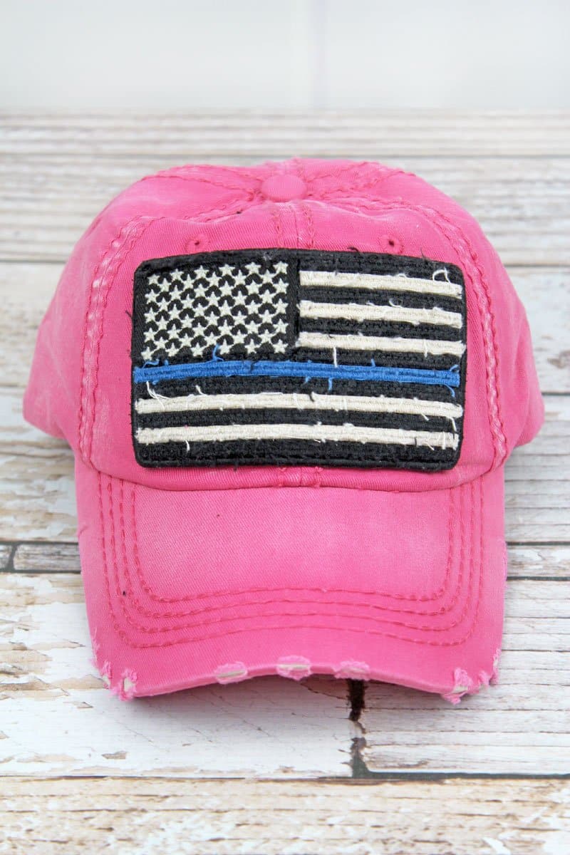 Distressed Hot Pink Thin Blue Line Flag Adjustable Hat - Anchor Bay Life