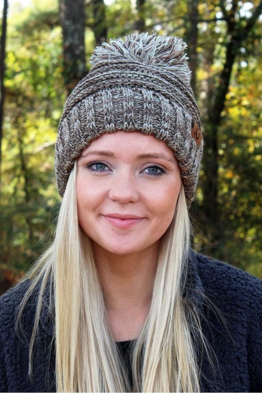 Snowball Fight Knit Brown Pom Pom Beanie Hat