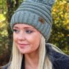 Snowball Fight Knit Light Gray Pom Pom Beanie Hat