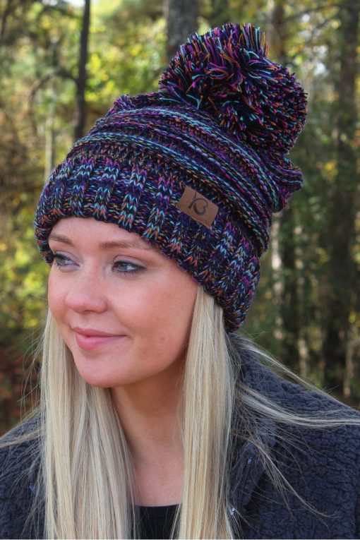 Snowball Fight Knit Multi Color Pom Pom Beanie Hat