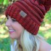 Snowball Fight Knit Orange Mix Pom Pom Beanie Hat