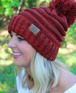 Snowball Fight Knit Orange Mix Pom Pom Beanie Hat