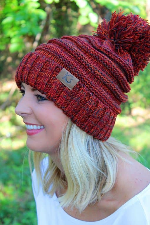 Snowball Fight Knit Orange Mix Pom Pom Beanie Hat