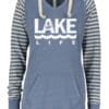 Lake Life Women's Misty Blue Anchor Striped Chalk Fleece Hoodie