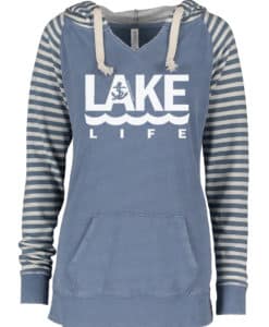 Lake Life Women's Misty Blue Anchor Striped Chalk Fleece Hoodie