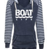 Boat Life Women's Navy Anchor Striped Chalk Fleece Hoodie