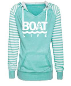 Boat Life Women's Seaglass Anchor Striped Chalk Fleece Hoodie