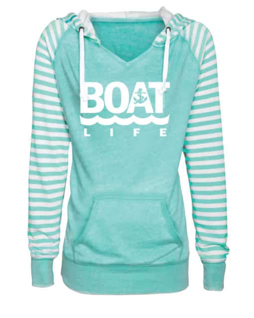 Boat Life Women's Seaglass Anchor Striped Chalk Fleece Hoodie