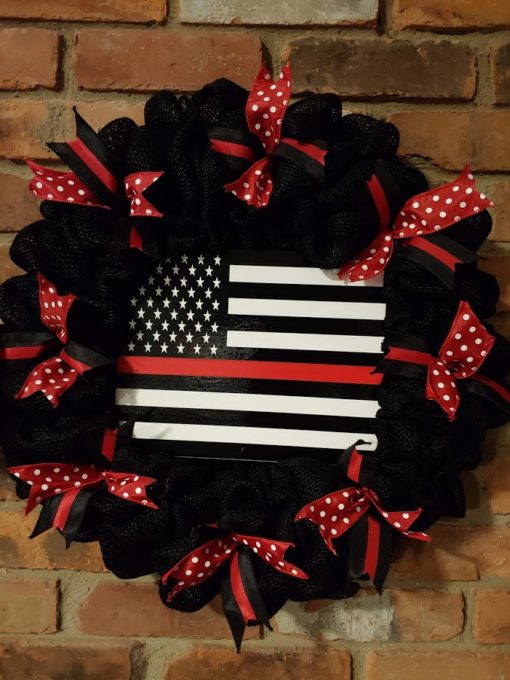 Thin Red Line Firefighter 16" Burlap Wreath