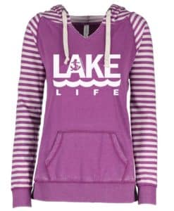 Lake Life Women's Hyacinth Anchor Striped Chalk Fleece Hoodie